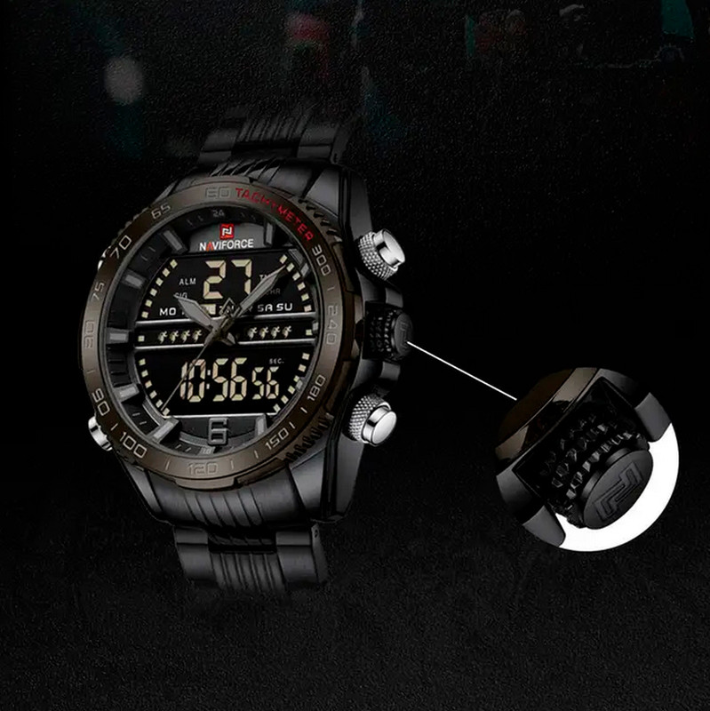 Reloj Naviforce Original Nf 9195 Acero Inoxidable Negro + Estuche