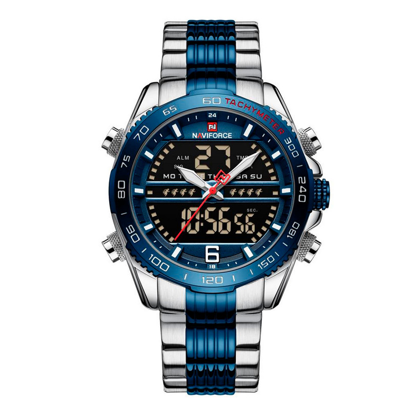 Reloj Naviforce Original Nf 9195 Acero Inoxidable Plateado Azul + Estuche