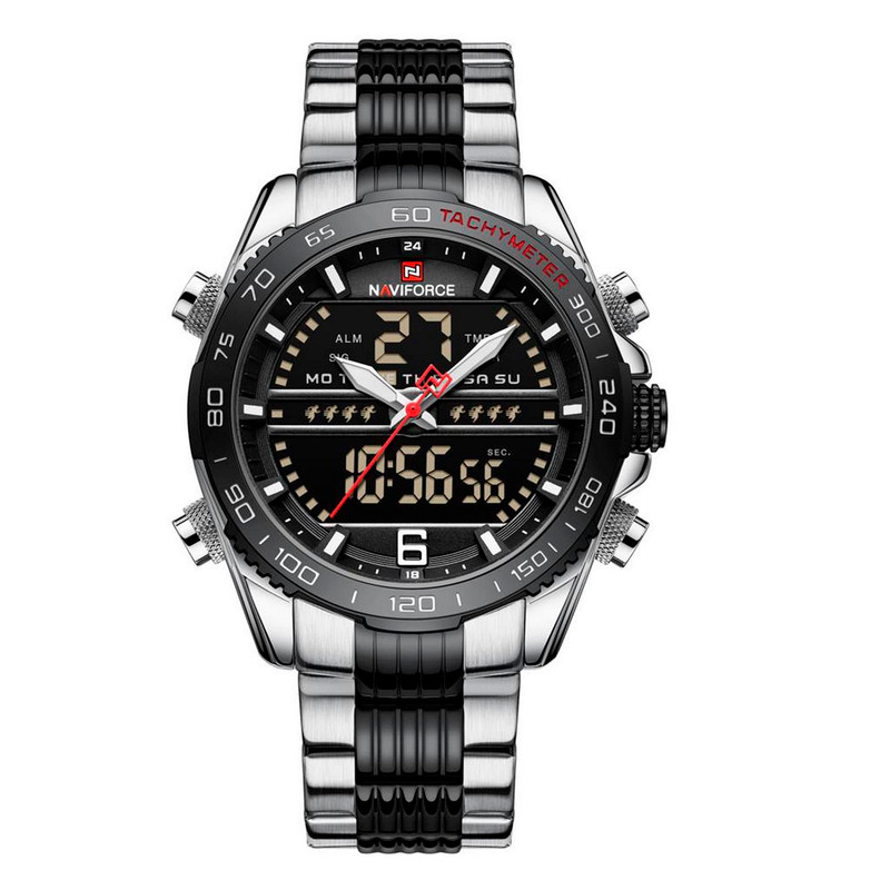 Reloj Naviforce Original Nf 9195 Acero Inoxidable Plateado Negro + Estuche