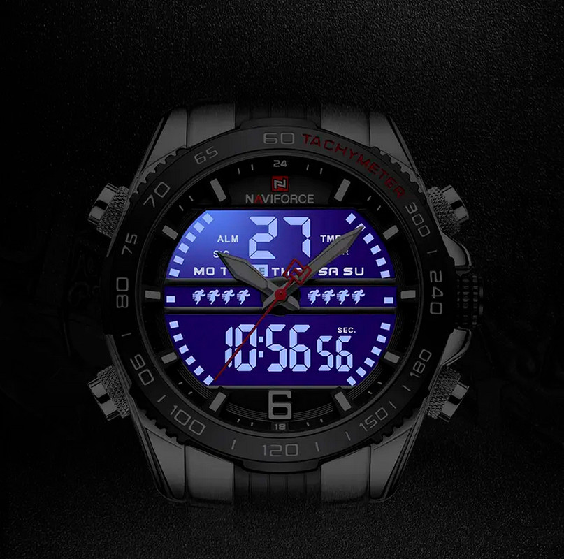 Reloj Naviforce Original Nf 9195 Acero Inoxidable Plateado Negro + Estuche