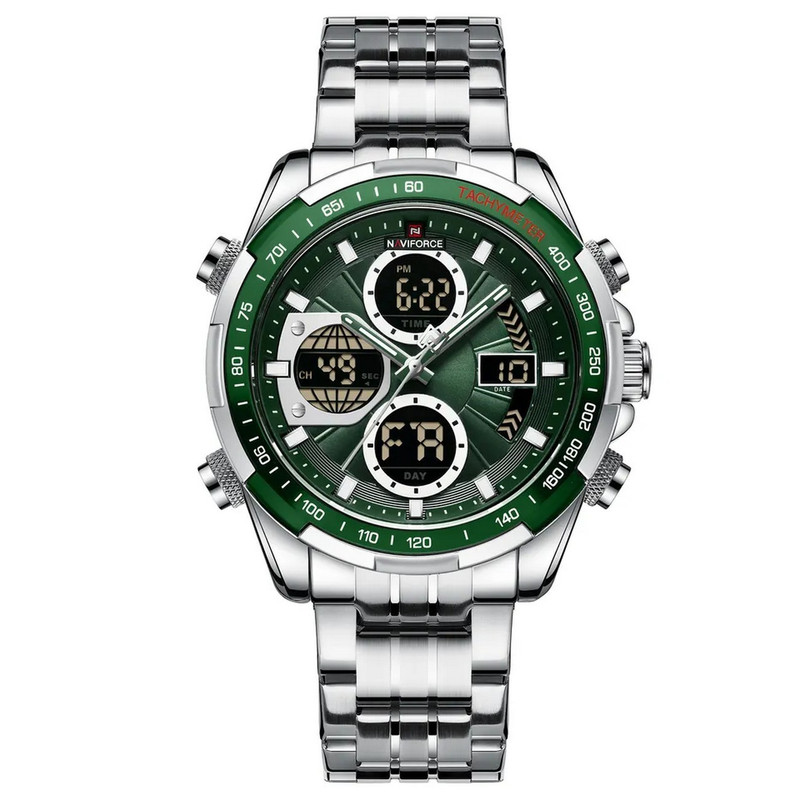 Reloj Naviforce Original Nf 9197 Acero Inoxidable Plateado Verde + Estuche