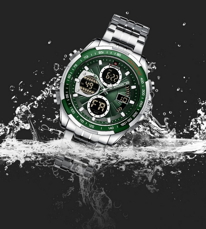 Reloj Naviforce Original Nf 9197 Acero Inoxidable Plateado Verde + Estuche