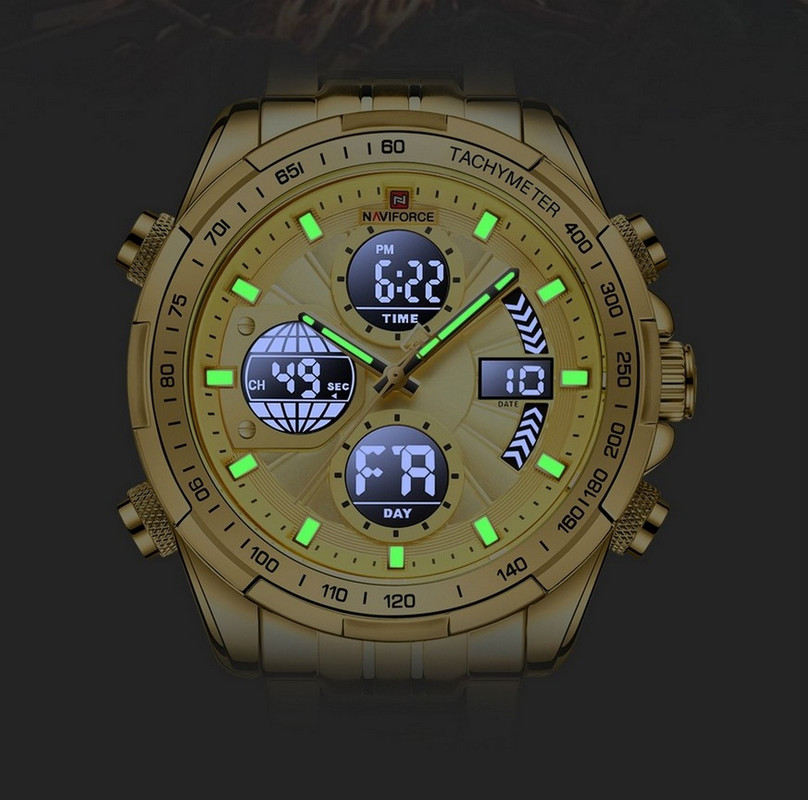 Reloj Naviforce Original Nf 9197 Acero Inoxidable Dorado + Estuche