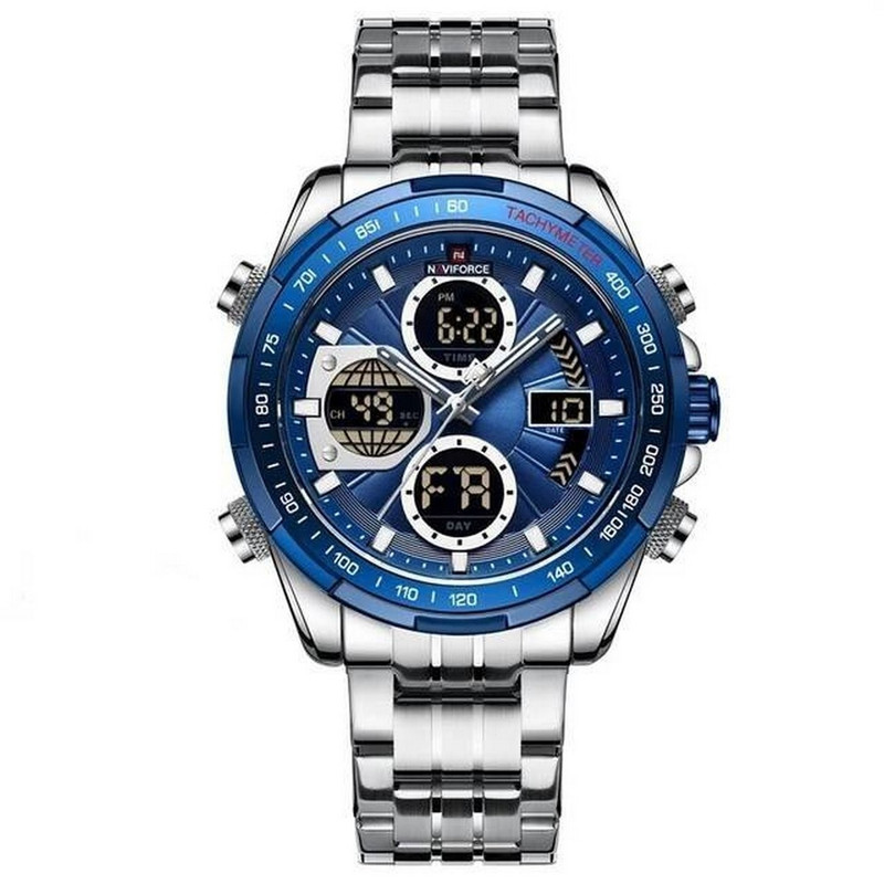 Reloj Naviforce Original Nf 9197 Acero Inoxidable Plateado Azul + Estuche