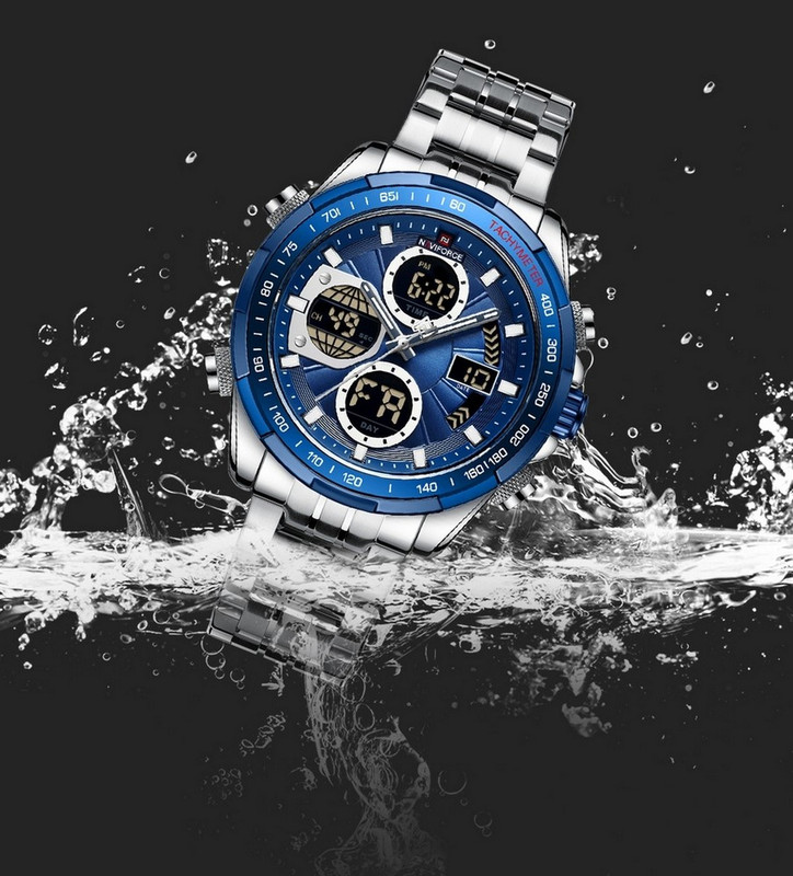 Reloj Naviforce Original Nf 9197 Acero Inoxidable Plateado Azul + Estuche