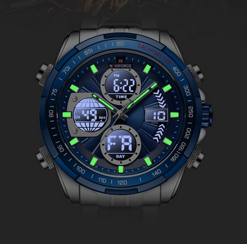 Reloj Naviforce Original Nf 9197 Acero Inoxidable Plateado Azul + Estuche