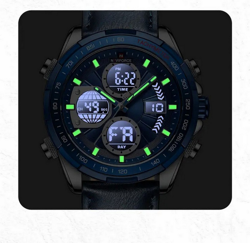 Reloj Naviforce Original Nf 9197 Casual Cuero Azul + Estuche