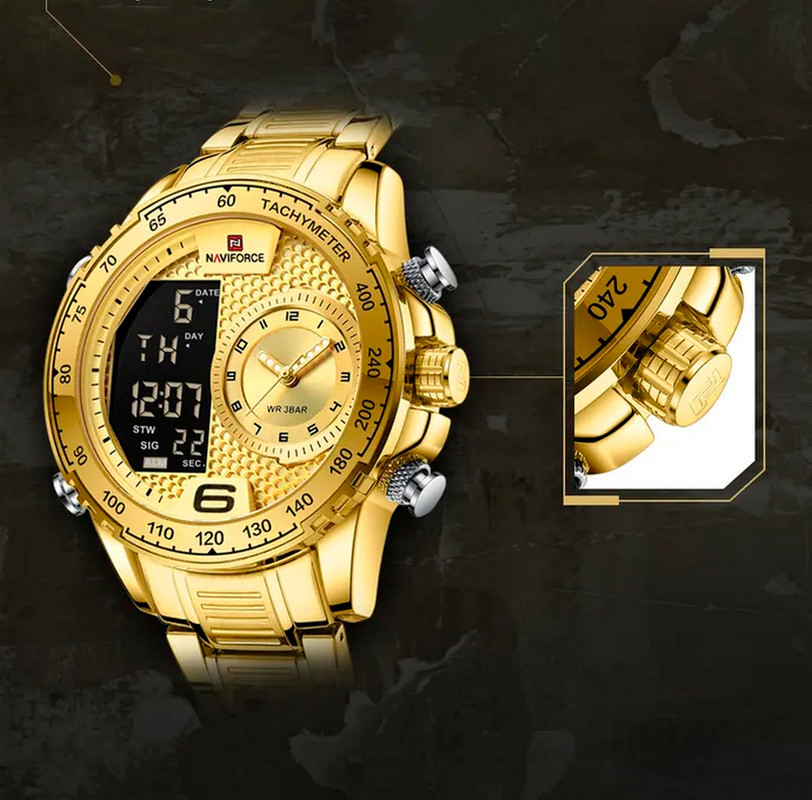 Reloj Naviforce Original Nf 9199 Acero Inoxidable Dorado + Estuche