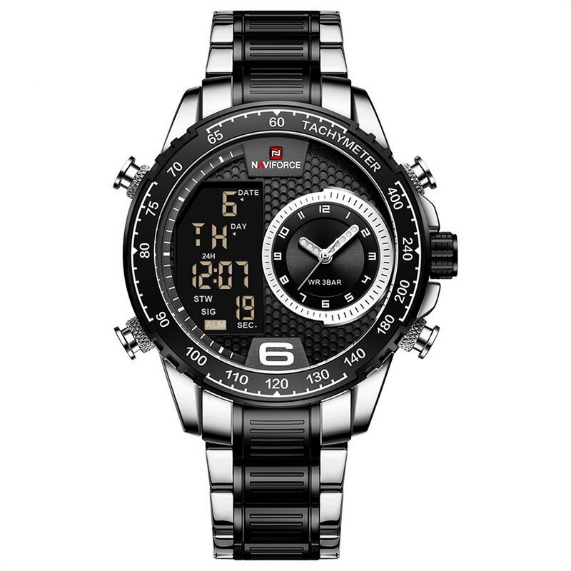 Reloj Naviforce Original Nf 9199 Acero Inoxidable Plateado Negro + Estuche