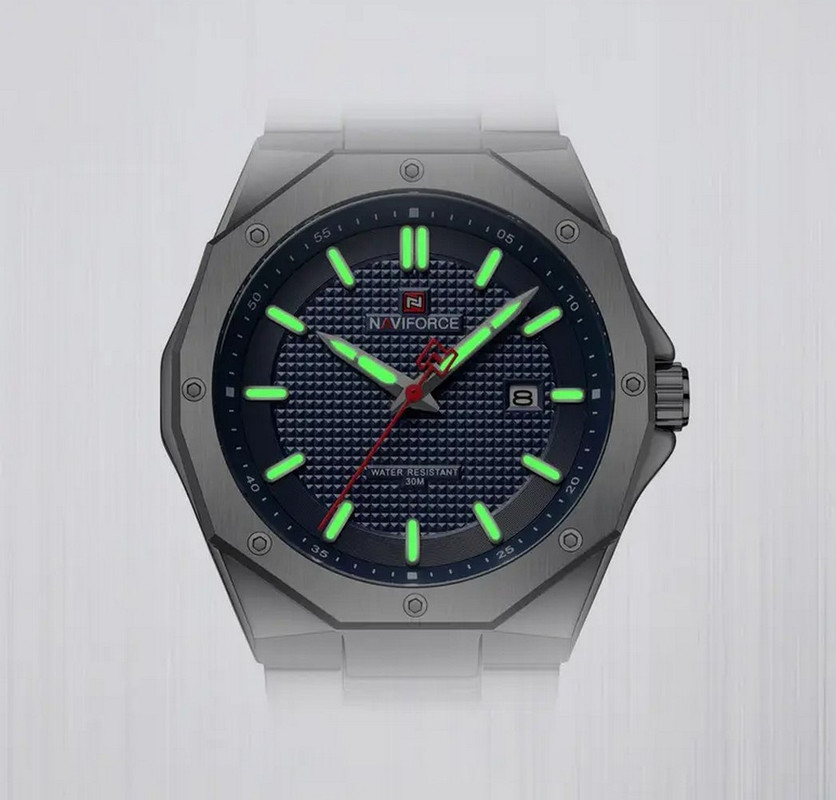 Reloj Naviforce Original Nf 9200 Acero Hombre Plateado Fondo Azul + Estuche