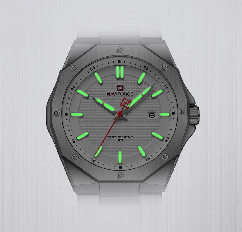 Reloj Naviforce Original Nf 9200 Acero Hombre Plateado Fondo Blanco + Estuche