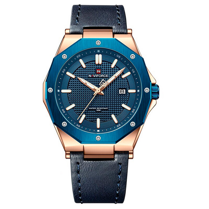 Reloj Naviforce Original Nf 9200 Cuero Hombre Azul + Estuche