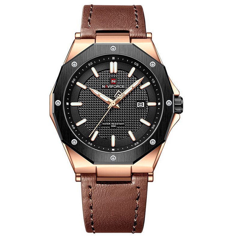 Reloj Naviforce Original Nf 9200 Cuero Hombre Marron + Estuche