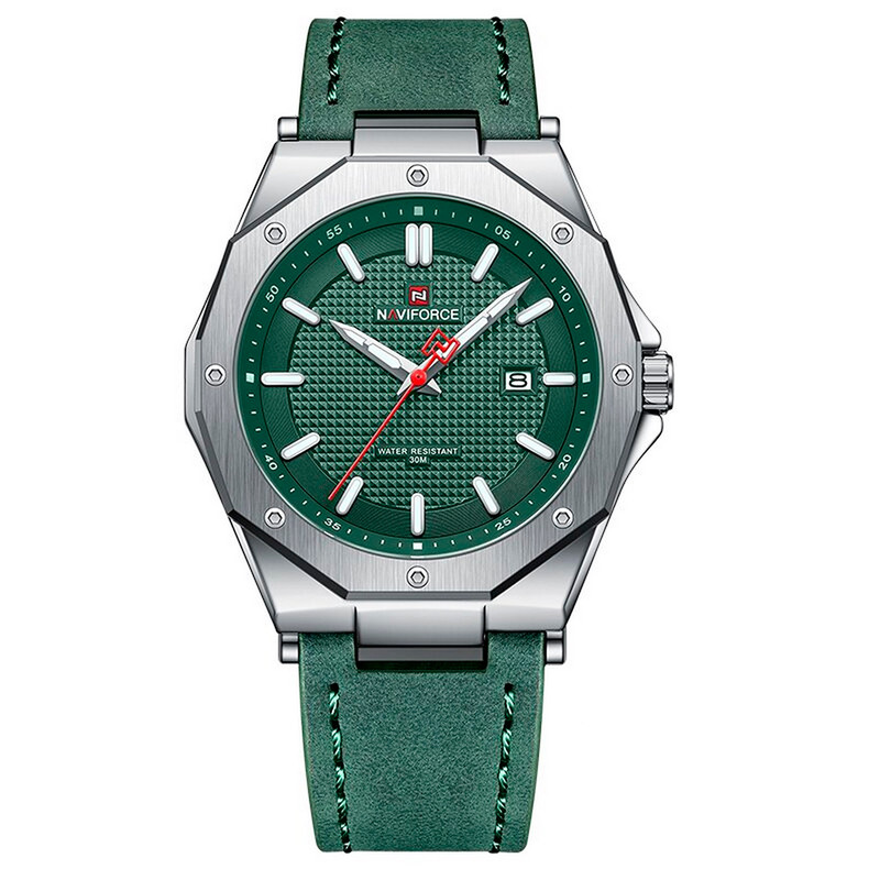 Reloj Naviforce Original Nf 9200 Cuero Hombre Verde + Estuche