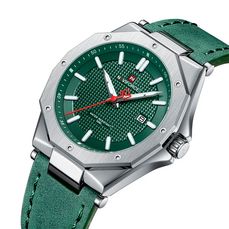 Reloj Naviforce Original Nf 9200 Cuero Hombre Verde + Estuche