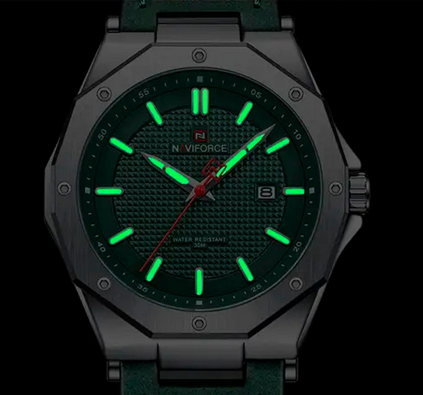 Reloj Naviforce Original Nf 9200 Cuero Hombre Verde + Estuche