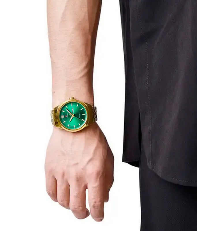 Reloj Naviforce Original Nf 9203 Acero Inoxidable Dorado Fondo Verde + Estuche