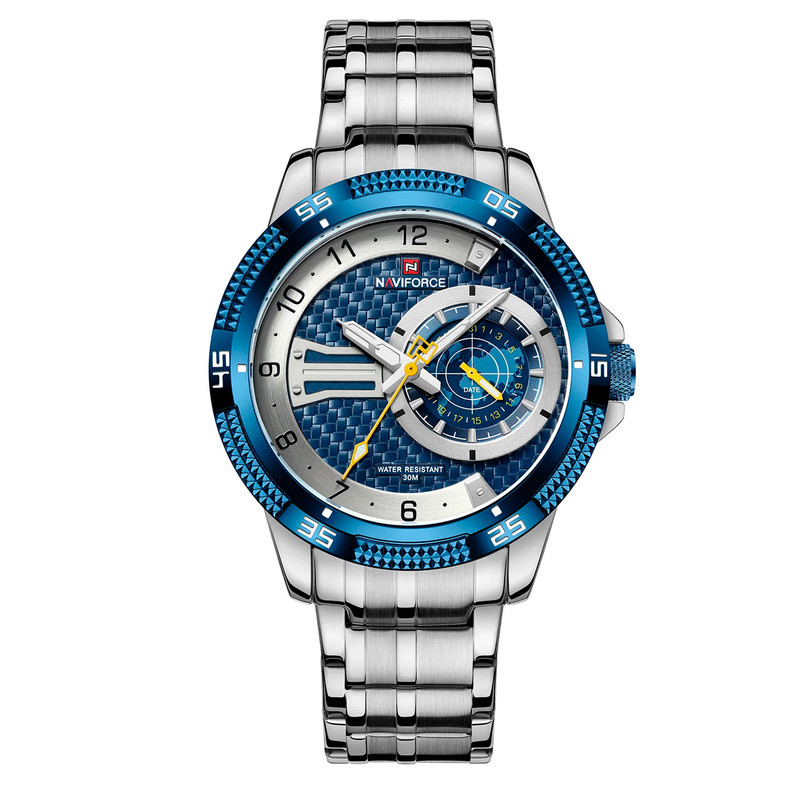 Reloj Naviforce Original Nf 9206 Acero Inoxidable Plateado Azul + Estuche