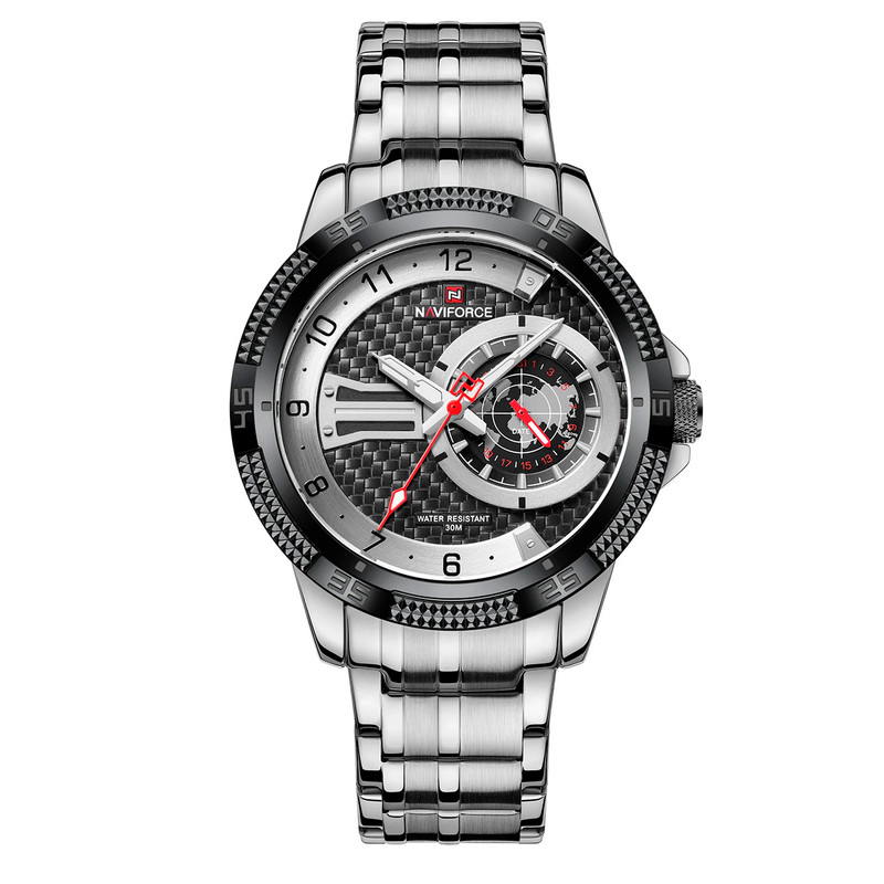 Reloj Naviforce Original Nf 9206 Acero Inoxidable Plateado Negro + Estuche