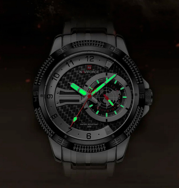 Reloj Naviforce Original Nf 9206 Acero Inoxidable Plateado Negro + Estuche