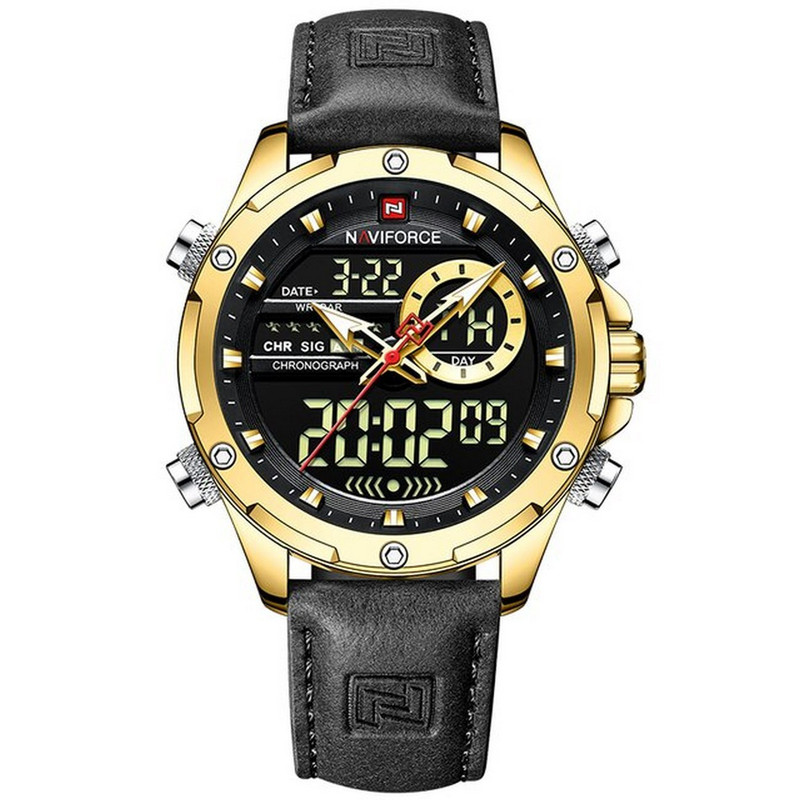 Reloj Naviforce Original Nf 9208 Casual Cuero Negro + Estuche