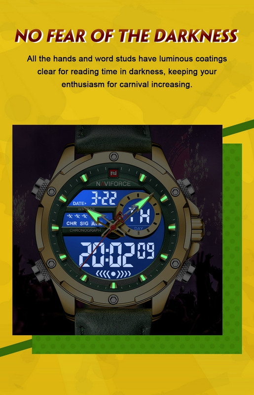 Reloj Naviforce Original Nf 9208 Casual Cuero Verde Dorado + Estuche