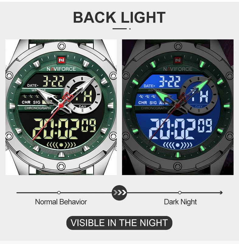 Reloj Naviforce Original Nf 9208 Casual Cuero Verde Plateado + Estuche