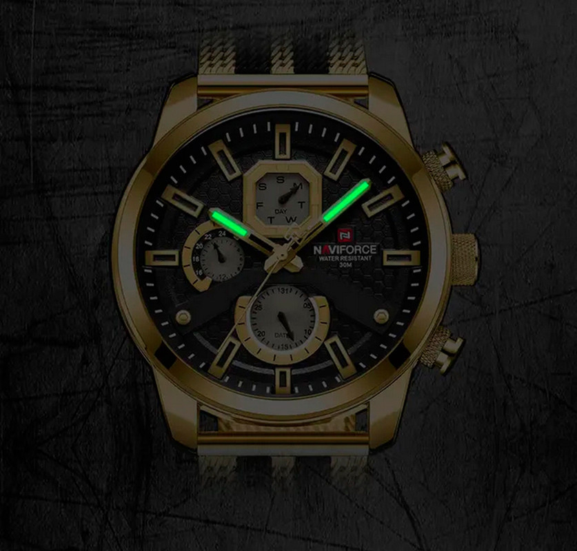 Reloj Naviforce Original Nf 9211 Acero Inoxidable Dorado Negro + Estuche