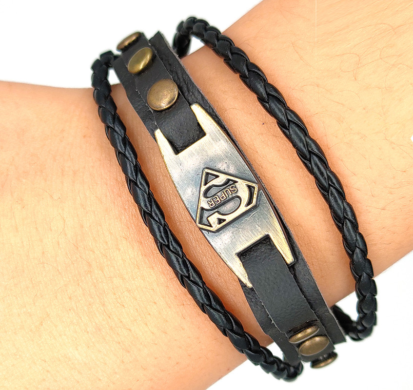 Pulsera Negra Vintage Super Man