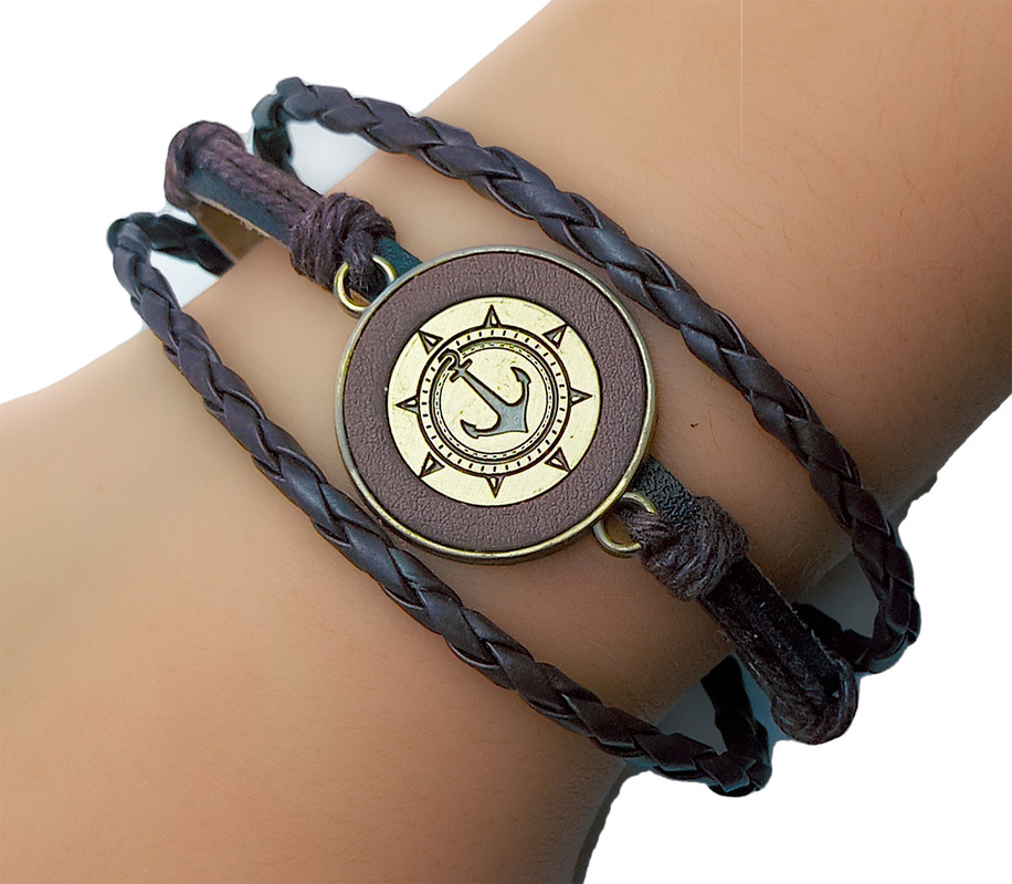 Pulsera Marron Oscuro Ancla Trenzada