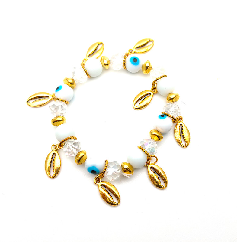 Pulsera Pedreria Blanca Ojo Turco Caracol Dorado