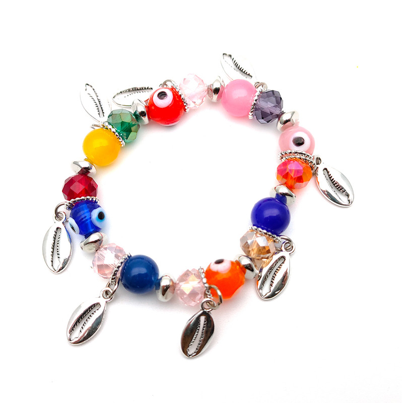 Pulsera Pedreria Colorida Ojo Turco Caracol Plateado