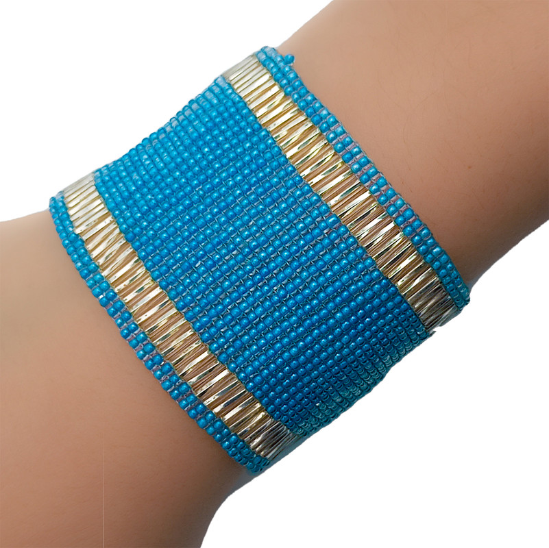 Pulsera Brazalete Pedreria Mostacilla Checa Azul