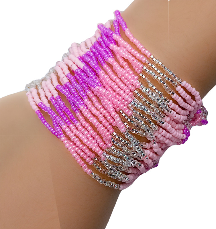 Pulsera Pedreria Mostacilla Checa Rosa Fucsia