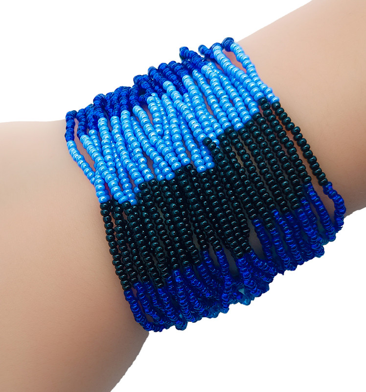 Pulsera Pedreria Mostacilla Checa Azul Negro