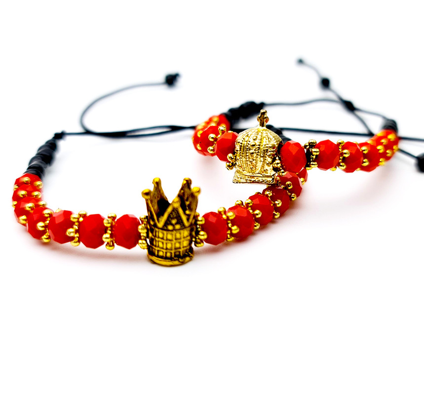 Pulsera Pareja Rey Y Reina Pedreria Roja