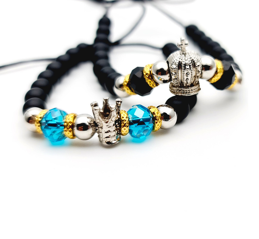 Pulsera Pareja King Y Queen Pedreria Azul