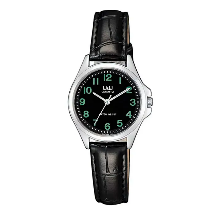 Reloj Para Mujer Q&q Qyq Qa07j305y Negro Cuero + Estuche