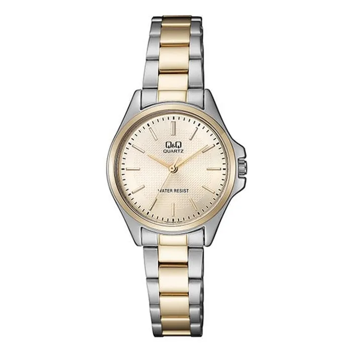 Reloj Para Mujer Qyq Q&q Qa07j400y Bicolor Acero + Estuche 