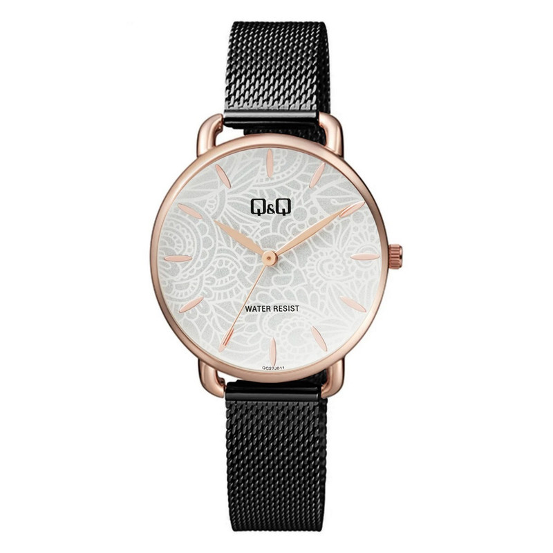 Reloj Q&q Qyq Elegante Qc27j001y Acero Negro Fondo Blanco Mujer + Estuche 