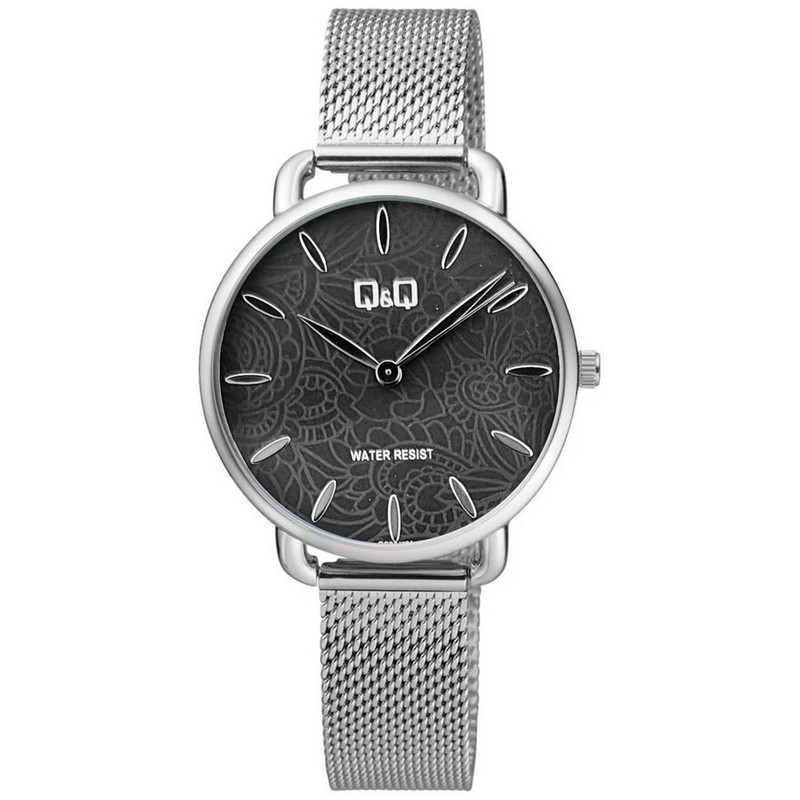 Reloj Q&q Qyq Elegante Qc27j001y Acero  Mujer Plateado Fondo Negro + Estuche 