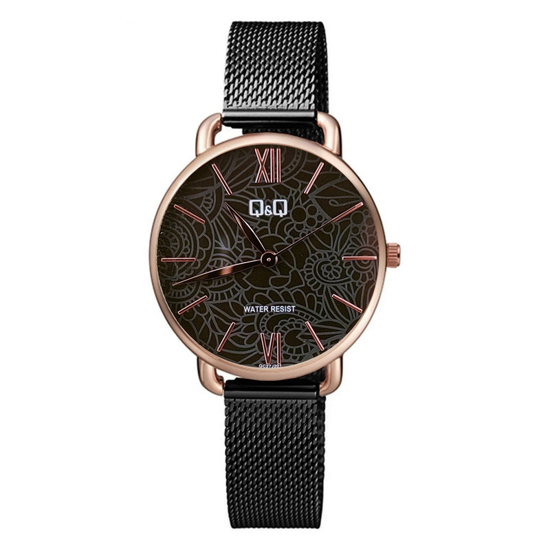 Reloj Q&q Qyq Elegante Qc27j001y Acero Negro Fondo Negro Mujer + Estuche 