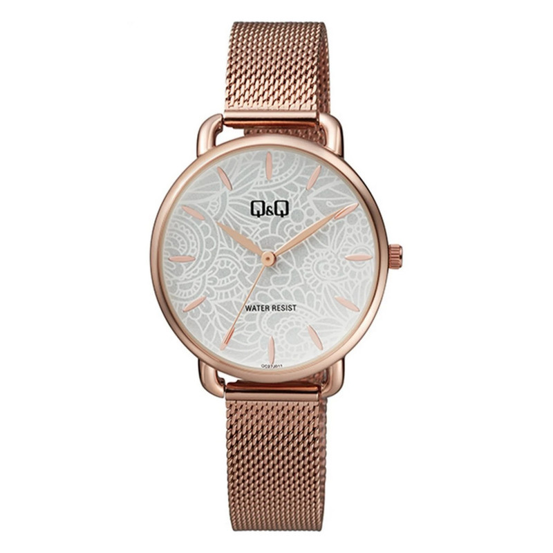 Reloj Q&q Qyq Elegante Qc27j001y Acero Oro Rosa Fondo Blanco Mujer + Estuche 