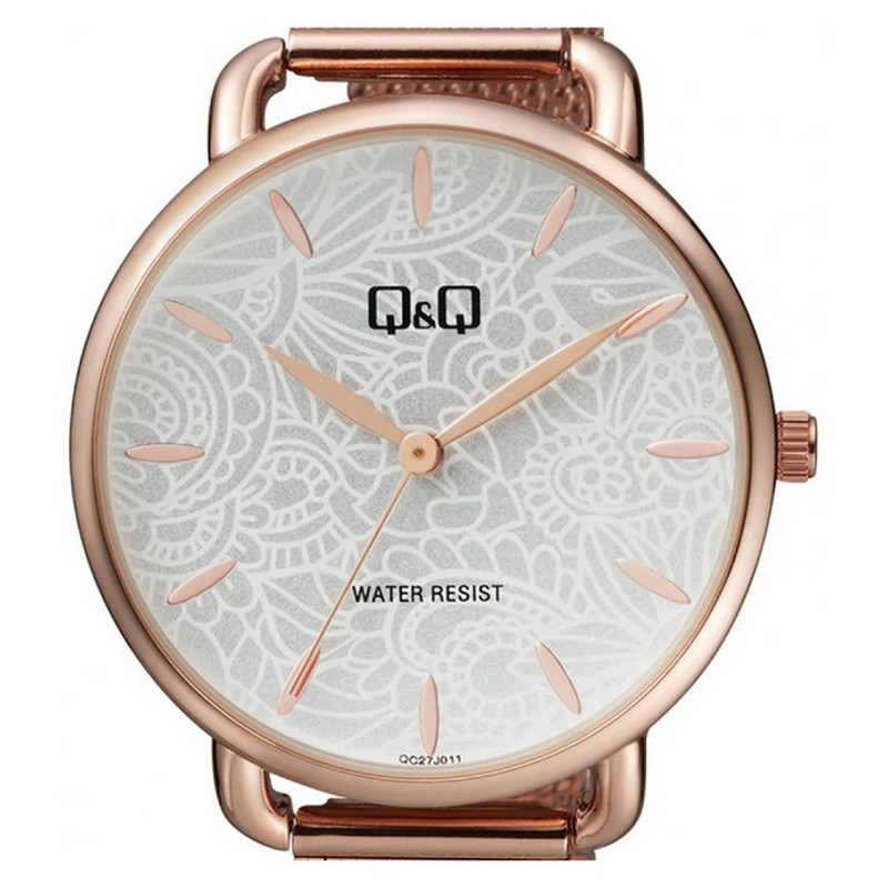 Reloj Q&q Qyq Elegante Qc27j001y Acero Oro Rosa Fondo Blanco Mujer + Estuche 