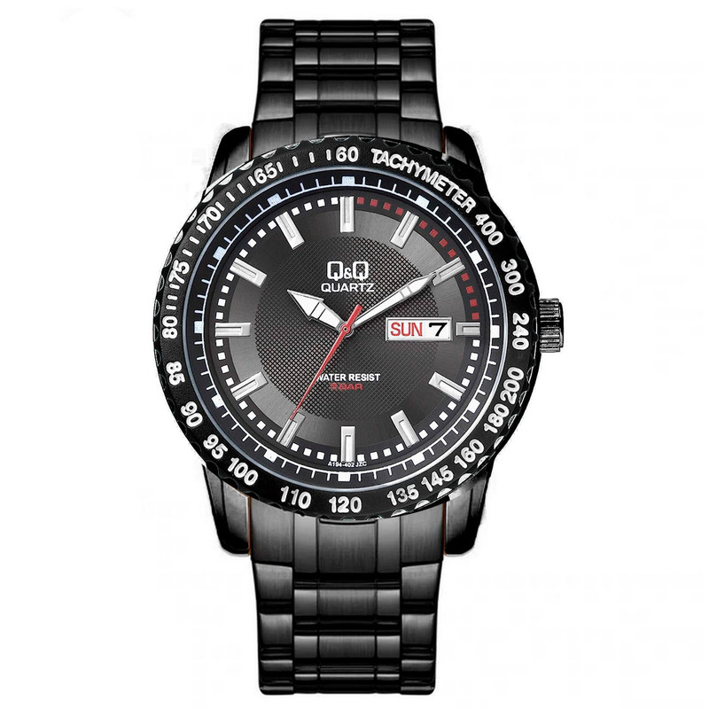 Reloj Q&q Qyq A194-202 Elegante Acero Calendario Negro + Estuche 