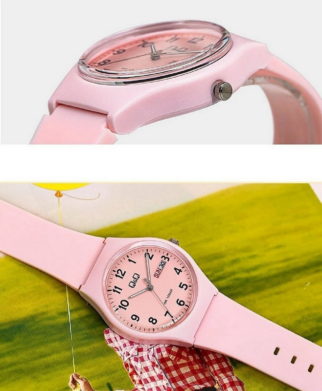 Reloj Q&q Qyq A212j00 Deportivo Unisex Impermeable Rosa + Estuche