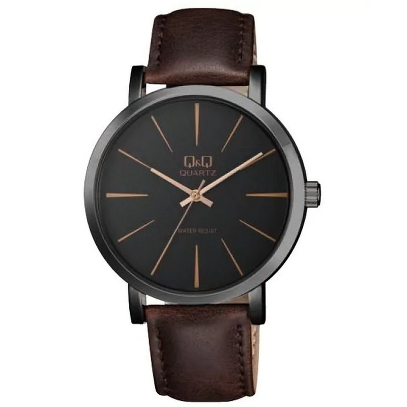 Relojes Pareja Duo Qyq Cuero Quartz Q&q Q892j422 Marron Oscuro + Estuche