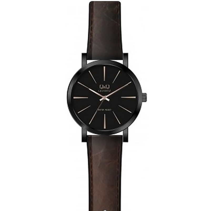 Relojes Pareja Duo Qyq Cuero Quartz Q&q Q892j422 Marron Oscuro + Estuche