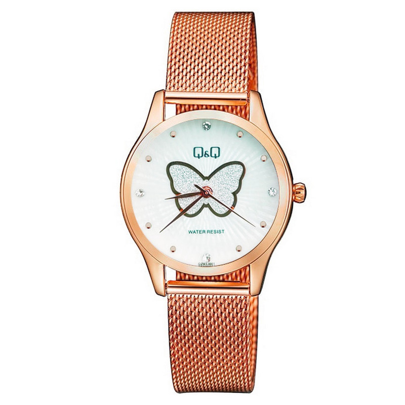 Reloj Q&q Qyq Elegante Mariposa Qz93j001 Oro Rosa + Estuche