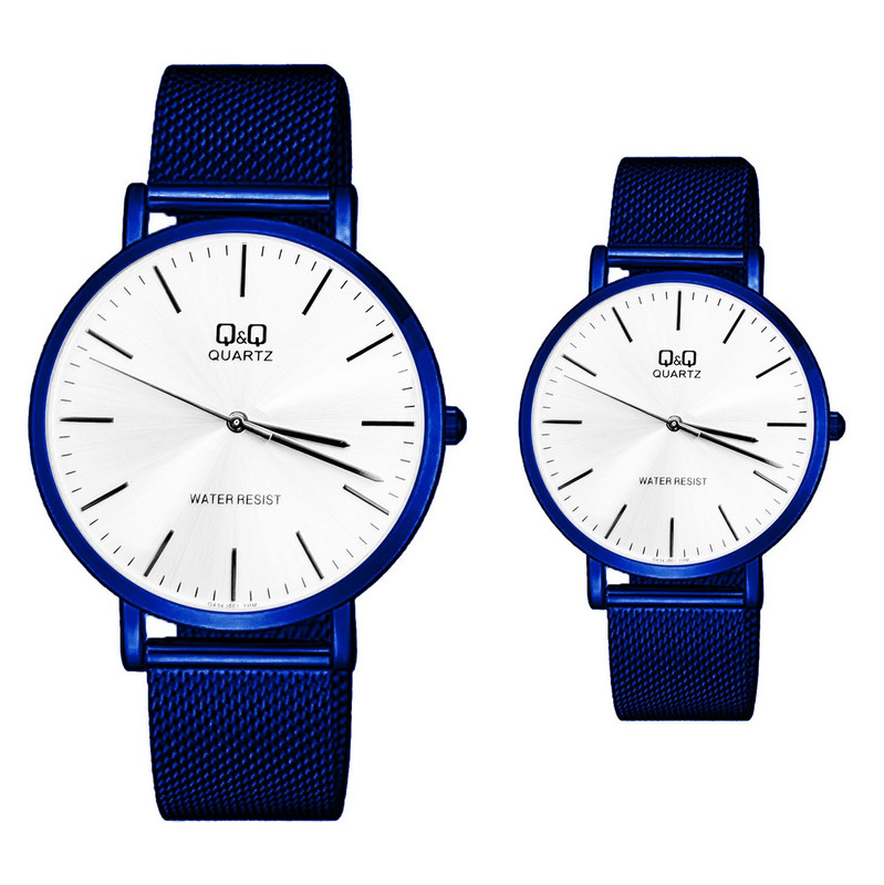 Relojes Pareja Duo Qyq Acero Glamour Q&q Acero Azul + Estuche